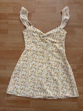Luvalot Yellow Floral Mini Dress with Ruffle Straps